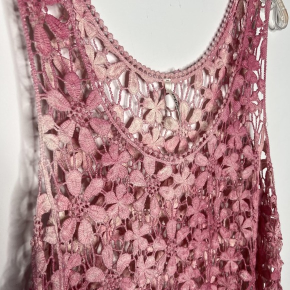 INDIA Tank Top Womens One Size Pink Crochet Fringe Floral Boho Festival Cropped - Picture 8 of 13